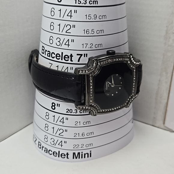 Womens Christian Joy Silver Tone Geometric Watch Crystals Leather New Battery - Picture 6 of 11